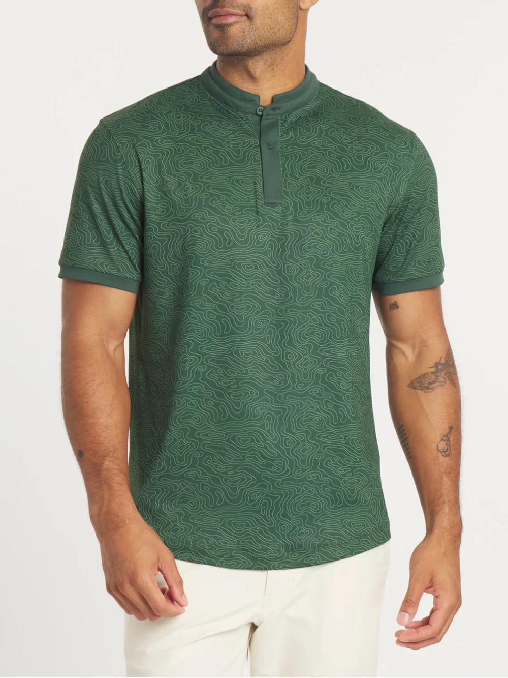 Mantra Catalyst Polo Green Topo Print Short Sleeve Performance NWT-Medium